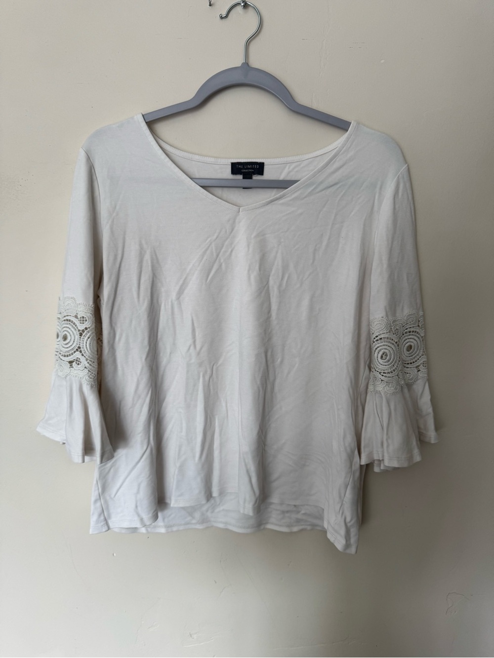The Limited Women's V-Neck Crochet Bell Sleeve Top